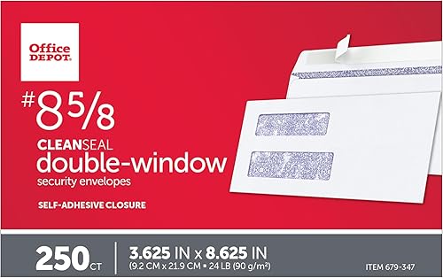 Miniatura 3 de Office Depot Sobres de doble ventana, 8 58 pulgadas (3 58 pulgadas x 8 58 pulgadas), blanco, autoadhesivo, caja de 250, 77159