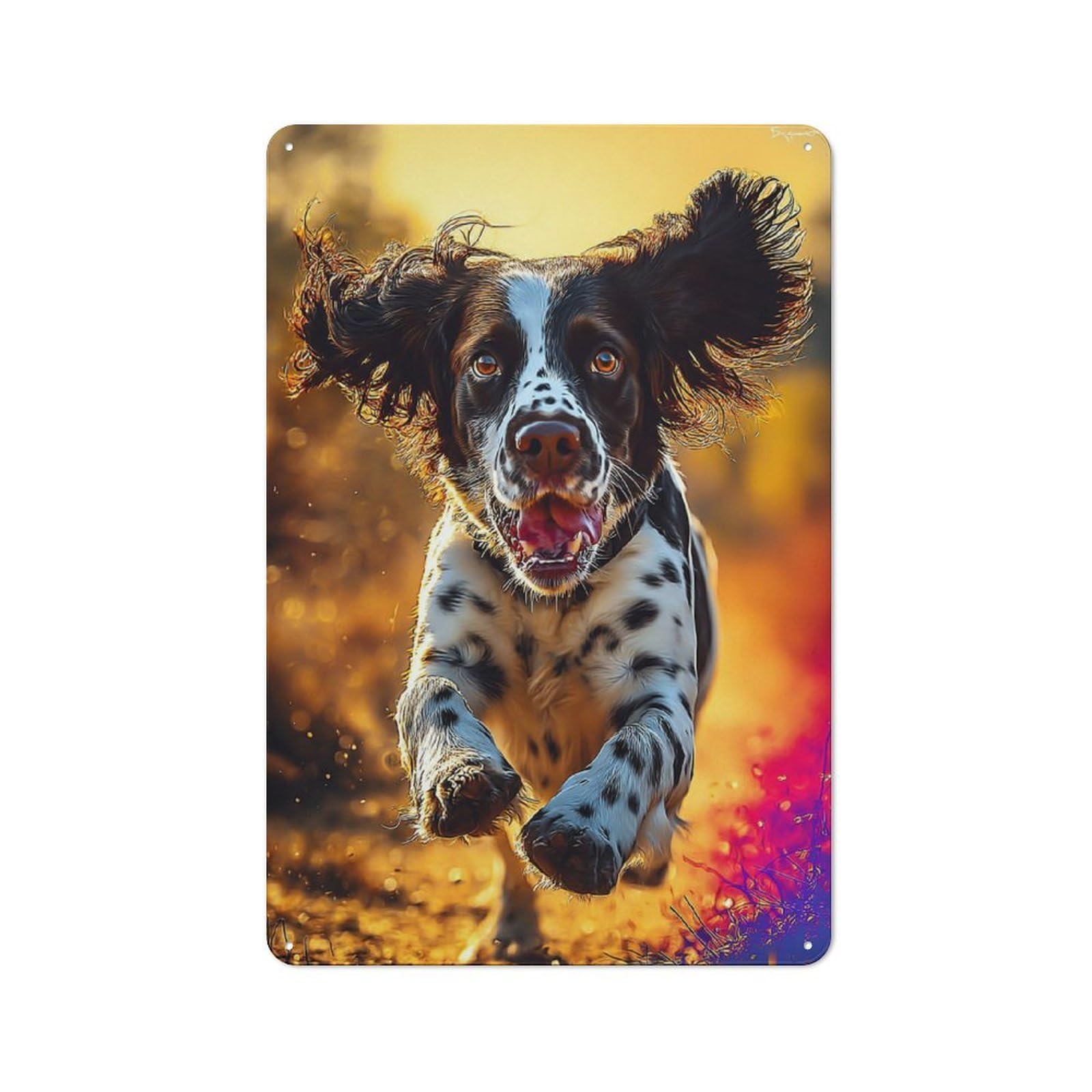 Junmoney Springer Spaniel In Motion -4 Retro Metal Sign With Design 30X20cm, Distressed Look Retro Room Decor For Living Room, Hallway, Kitchen Or Cafe