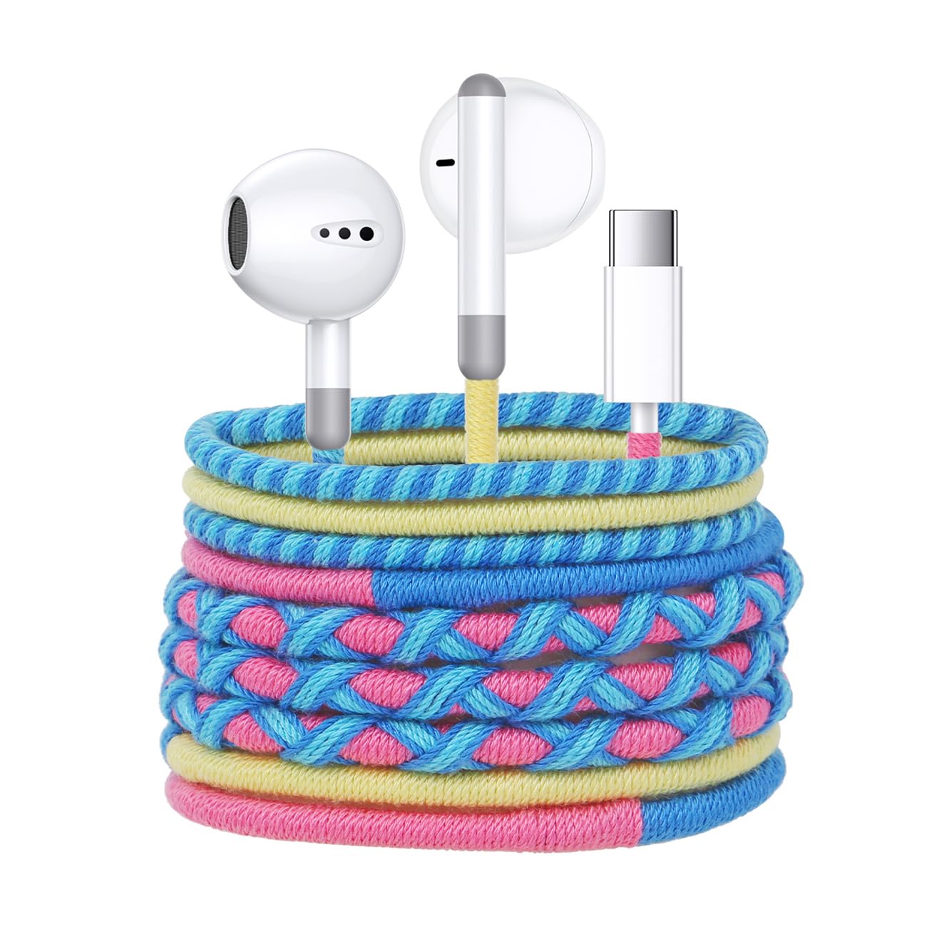URIZONS Fabric Cord Braided USB C Headphones Wired - Wrapped Type C Earbuds in-Ear Colored Earphones with Mic Adjustable Volume Digital IC chip