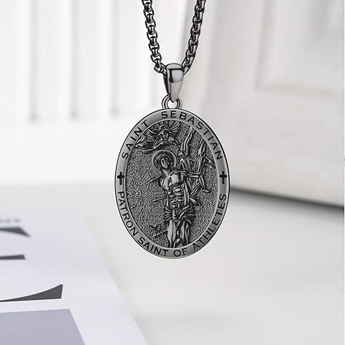 Vista 274 de Collar con colgante de plata de ley 925 con medalla de San Patrón, joyería religiosa para hombres y mujeres, con cadena de acero inoxidable 316L