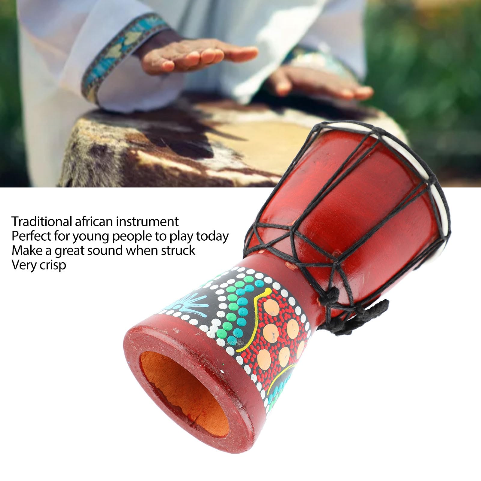 FLEXMAN African Drum, 5 X 7.9 Wooden Djembe Hand Drum, Traditional African Percussion Instrument for Beginners Music Lovers