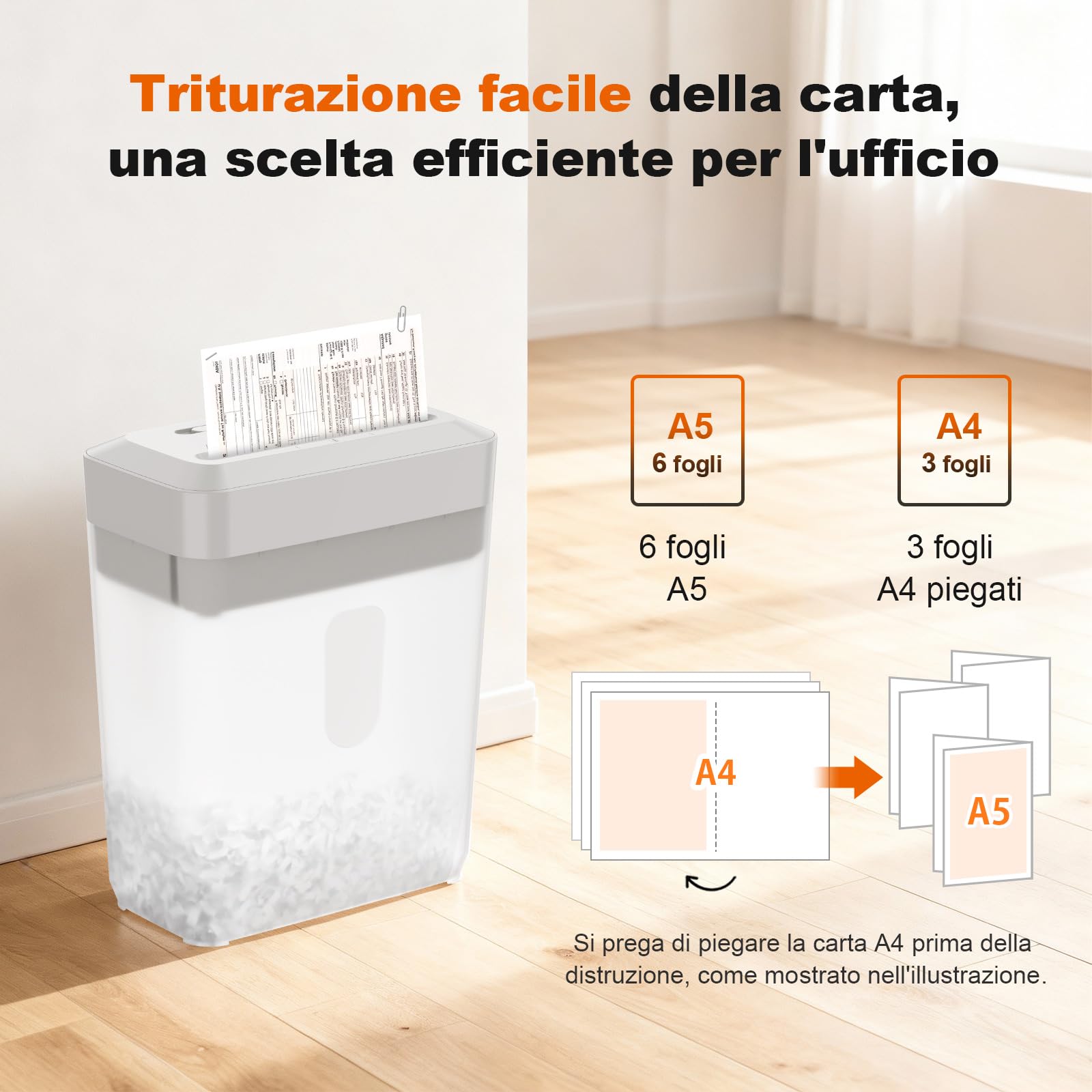 Bonsaii Distruggidocumenti, Taglio a Croce 6 Fogli (A5), Alta Sicurezza P-4 con Cestino 6L, per Carta, Carte di Credito, Graffette & Punti Metallici, C292-A