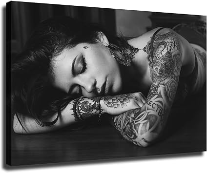 Sexy Girl Tattoo Canvas Wall Decor Art Painting Prints on Modern Posters Prints Artwork for Living Room, Bathroom,Bedroom,Home 12x18inch Framed