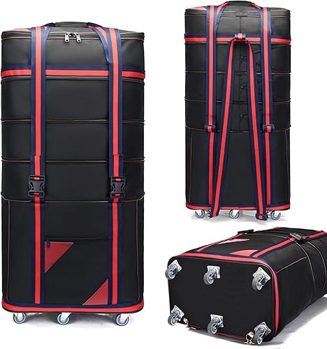 Miniatura 4 de ELDA Maleta plegable expandible para hombres y mujeres, bolsas de viaje con ruedas universales, equipaje ligero de gran capacidad, Negro