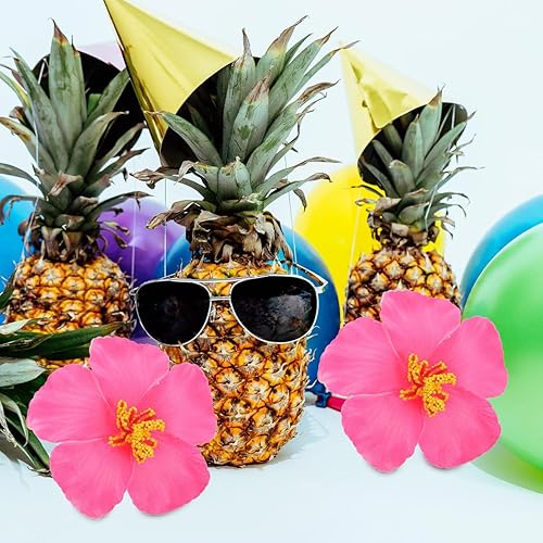 Miniatura 4 de KESYOO Flores de hibisco hawaiano, flores artificiales hawaianas Luau de mesa, decoración tropical hawaiana, suministros de decoración de fiesta,