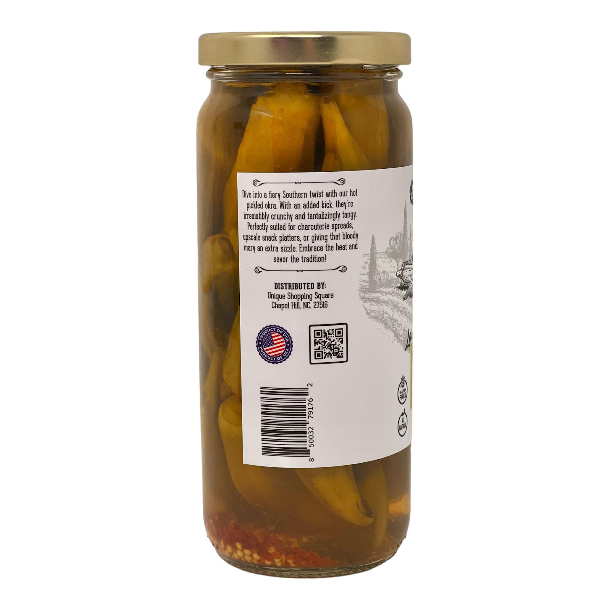 Lara's Crisp and Hot Pickled Okra – (Pack of 1, 16 fl oz) – Zesty Southern Style Spicy Okra, Ideal for Charcuterie Boards, Gourmet Snacks, and Cocktails – Gluten-Free, All-Natural, Vegan-Friendly