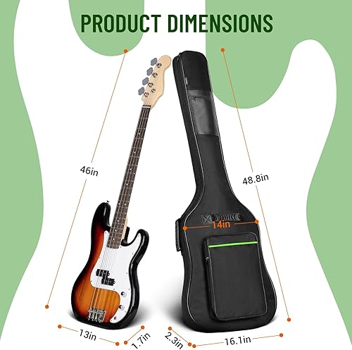 Miniatura 7 de CAHAYA Bolsa de guitarra bajo bolsa de concierto 0.3 pulgadas acolchado negro mochila acolchada suave caso bajo eléctrico verde CY0292