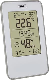 TFA Dostmann Digitales Thermo-Hygrometer, 30.5057, für Innen, Luftfeuchtigkeitsmesser mit Raumthermometer, zur Schimmelvermeidung, für Wohnzimmer, Garage, Schlafzimmer geeignet, 72 x16x120 mm, weiß