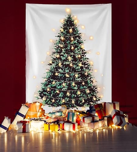 Miniatura 2 de Eimilaly Tapiz de árbol de Navidad con luces, tapiz de franela para colgar en la pared, regalos para decoración de Navidad, cumpleaños y decoración