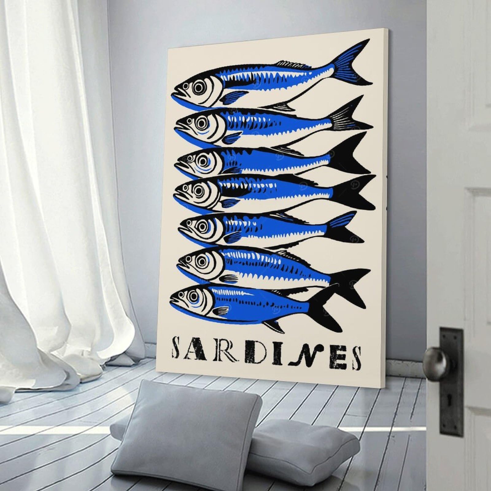 Junmoney Sardines Kitchen Art Room Decor Wall Art, 16x24inch(40x60cm), for Home, Office, Studio Or Guest Room, Canvas Wall Art That Fits Changing Layouts