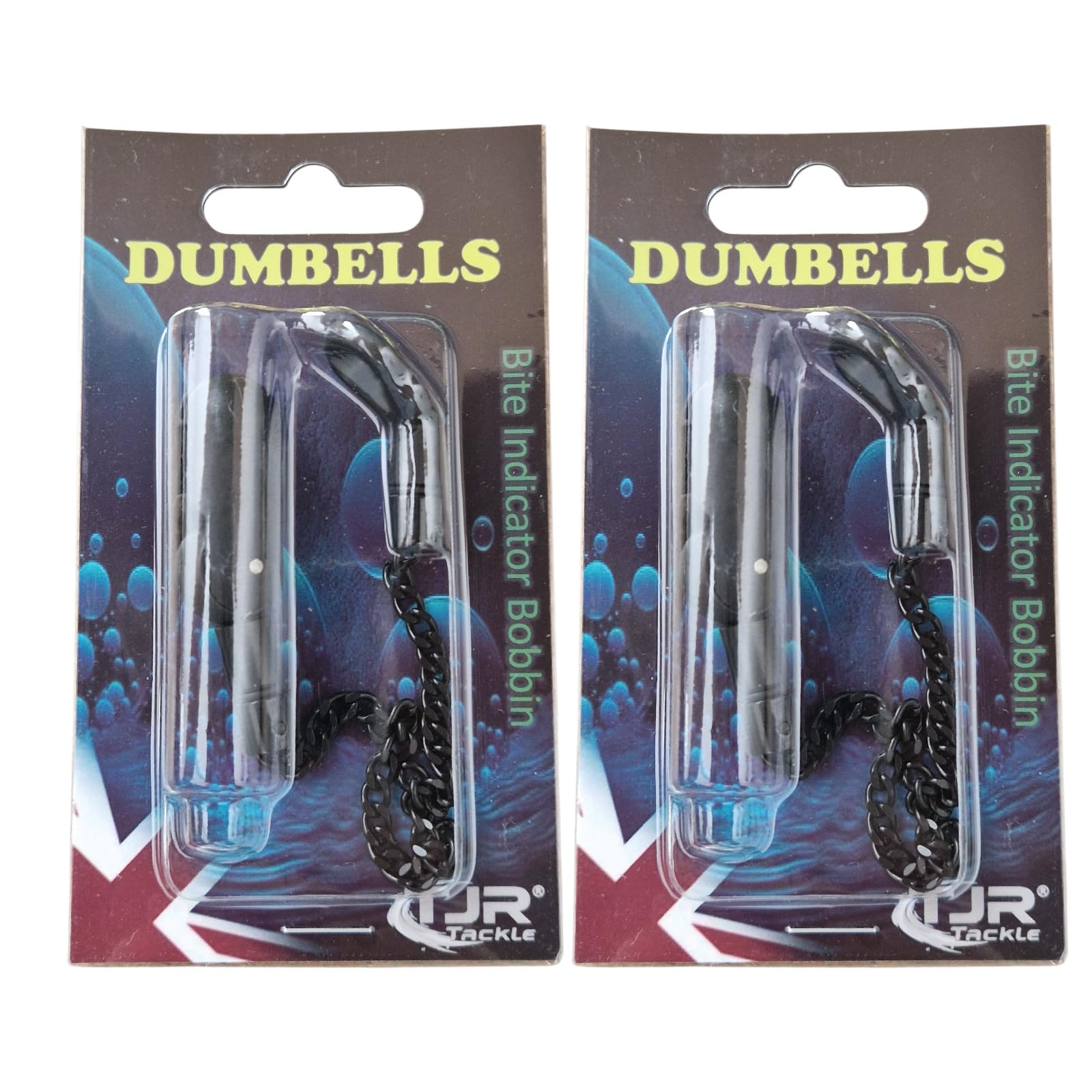 2 x TJR Dumbell Bite Indicators Bobbins with Magnetic Line Clip, Short 14cm Chain, For Fishing Bite Alarms (Black)