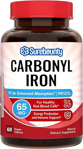 Hierro carbonílico, con vitamina C natural, suave para el estómago, alta absorción, para la función de glóbulos rojos, soporte energético, vegano,