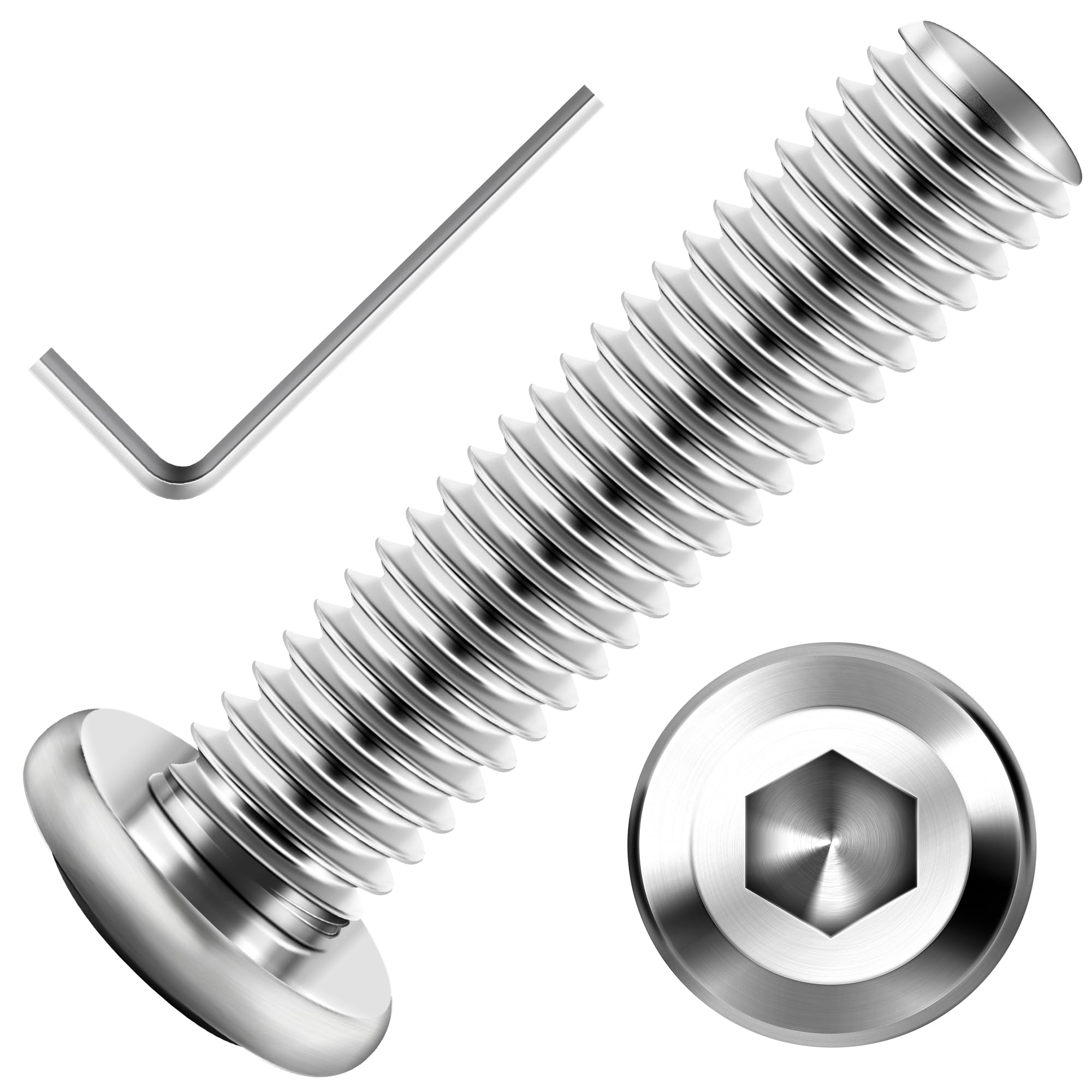 30Pcs M8 x 30mm, M8 Screw Flat Head M8x1.25 Bolt Hex Socket Cap Screws Bolts, M8 Bolt 304 Stainless Steel Furniture Screws Full Thread, Bright Finish