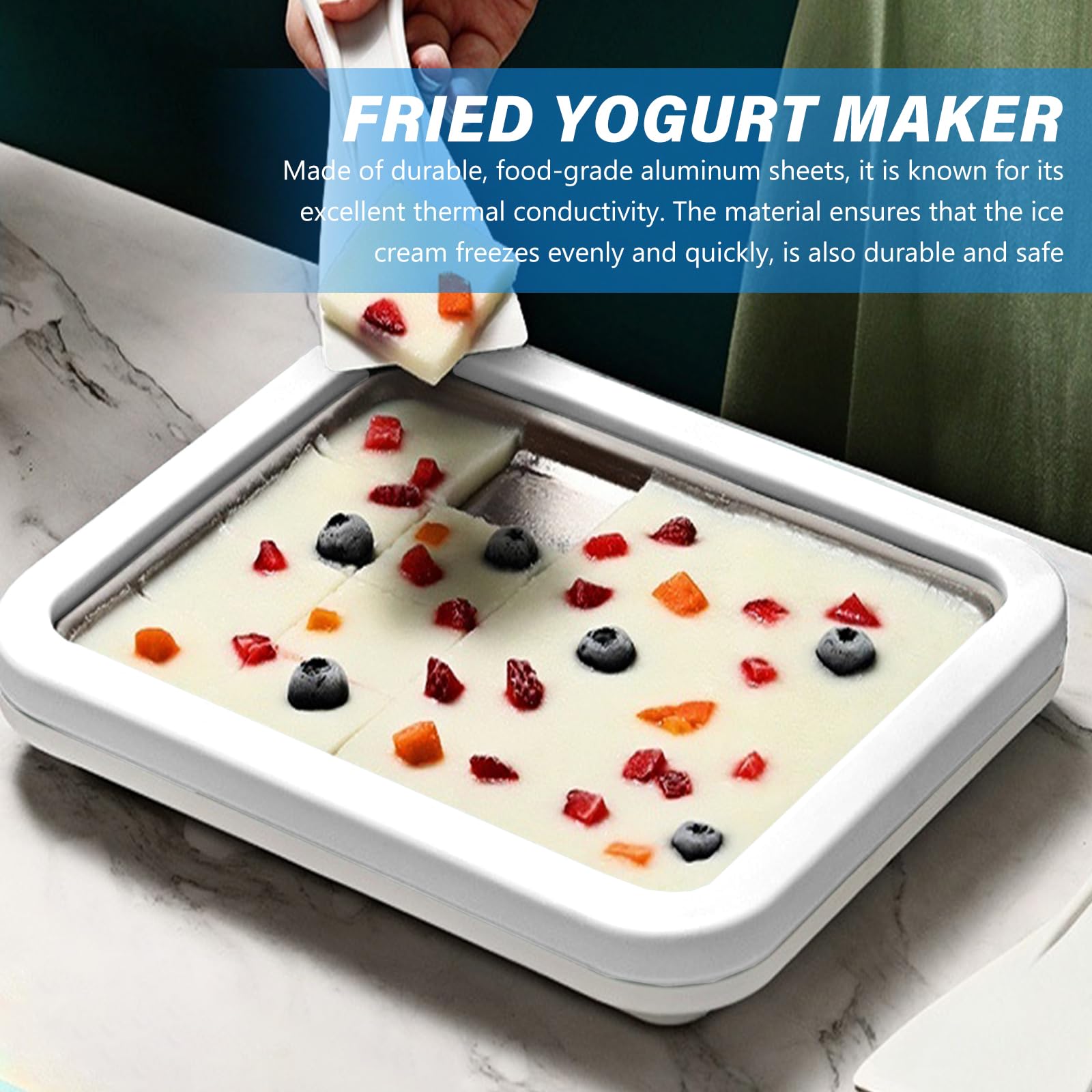 Rulld Ice Cream Maker con 2 spatole, gelato rolls con spazzola per la pulizia, Ice Cream Rolls Maker, gelato macchina per gelato, ghiaccio Rolls Machine - bianco - 26 x 21 cm