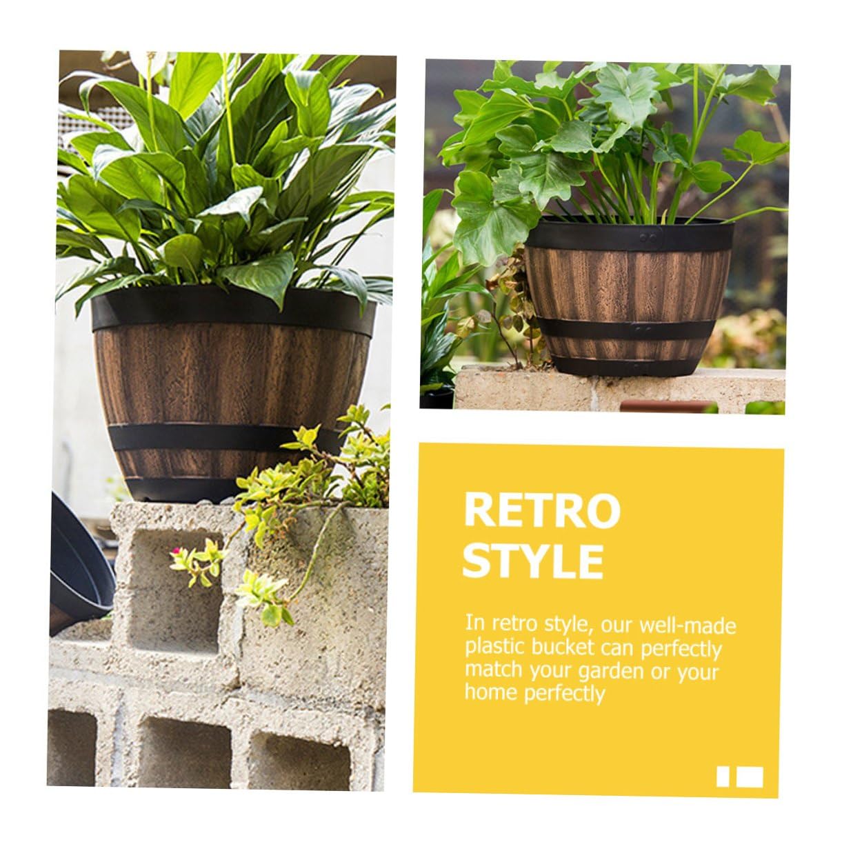 Drewniana donica z tworzywa sztucznego, okrągła doniczka hydroponiczna, 30 cm, bez otworów odpływowych, idealna na balkon, patio, do biura, ogrodnictwa, do użytku wewnątrz i na zewnątrz