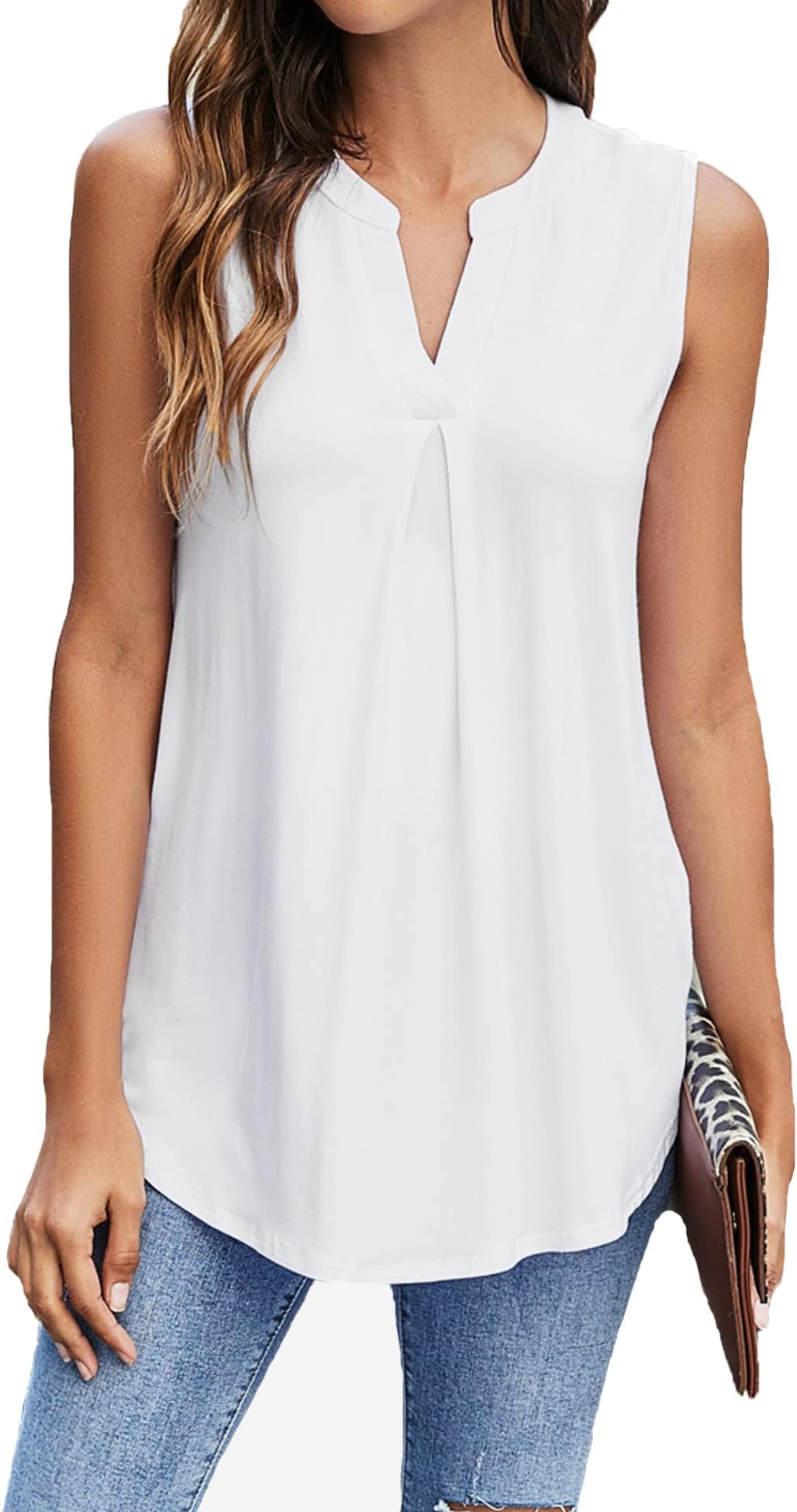 Womens Tank Tops V Neck Sleeveless Summer Shirts Loose Casual Tops Blouses (M-3XL)