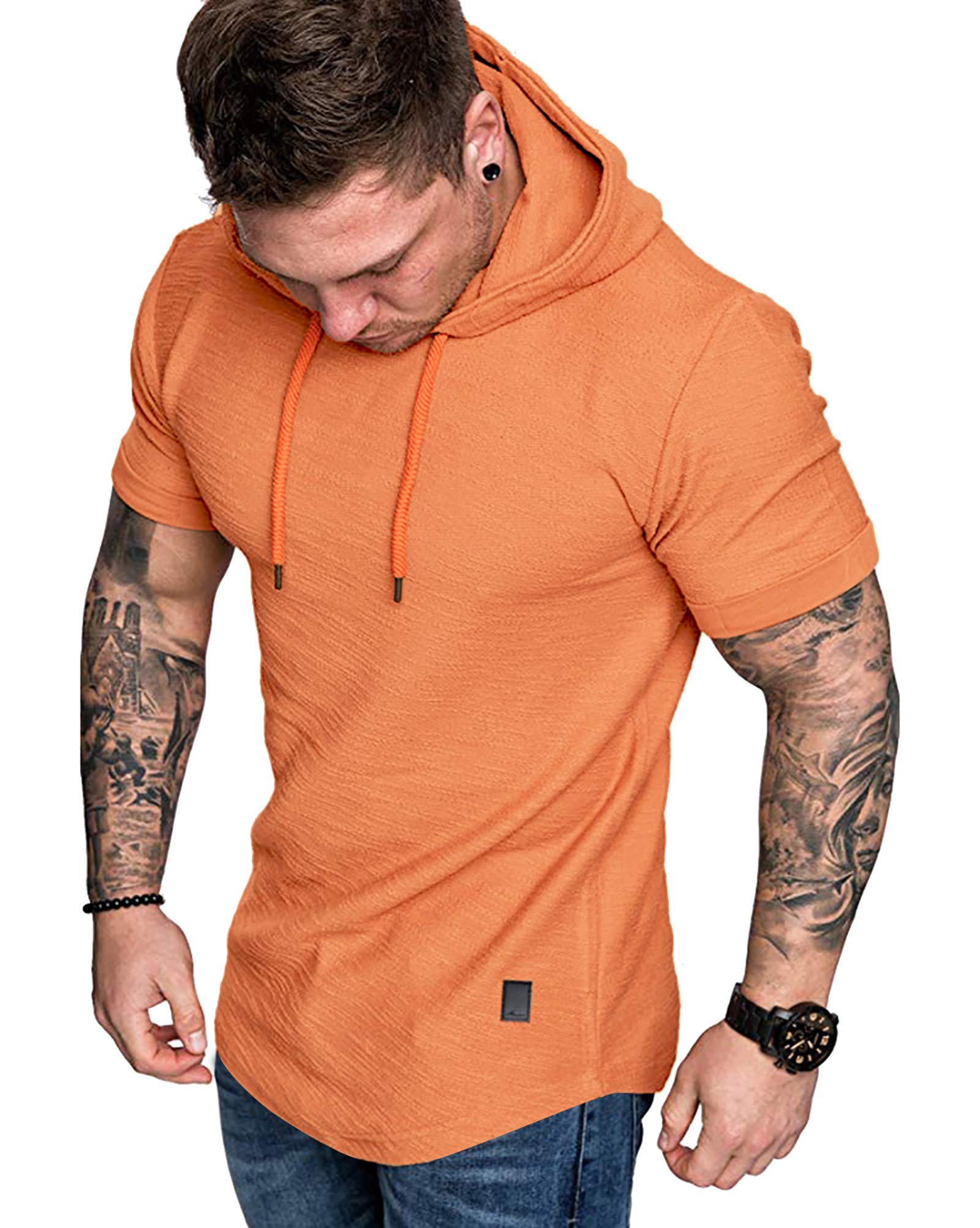 Mens Fashion Athletic Hoodies Sport Sweatshirt Solid Color Fleece Pullover, Orange1, L