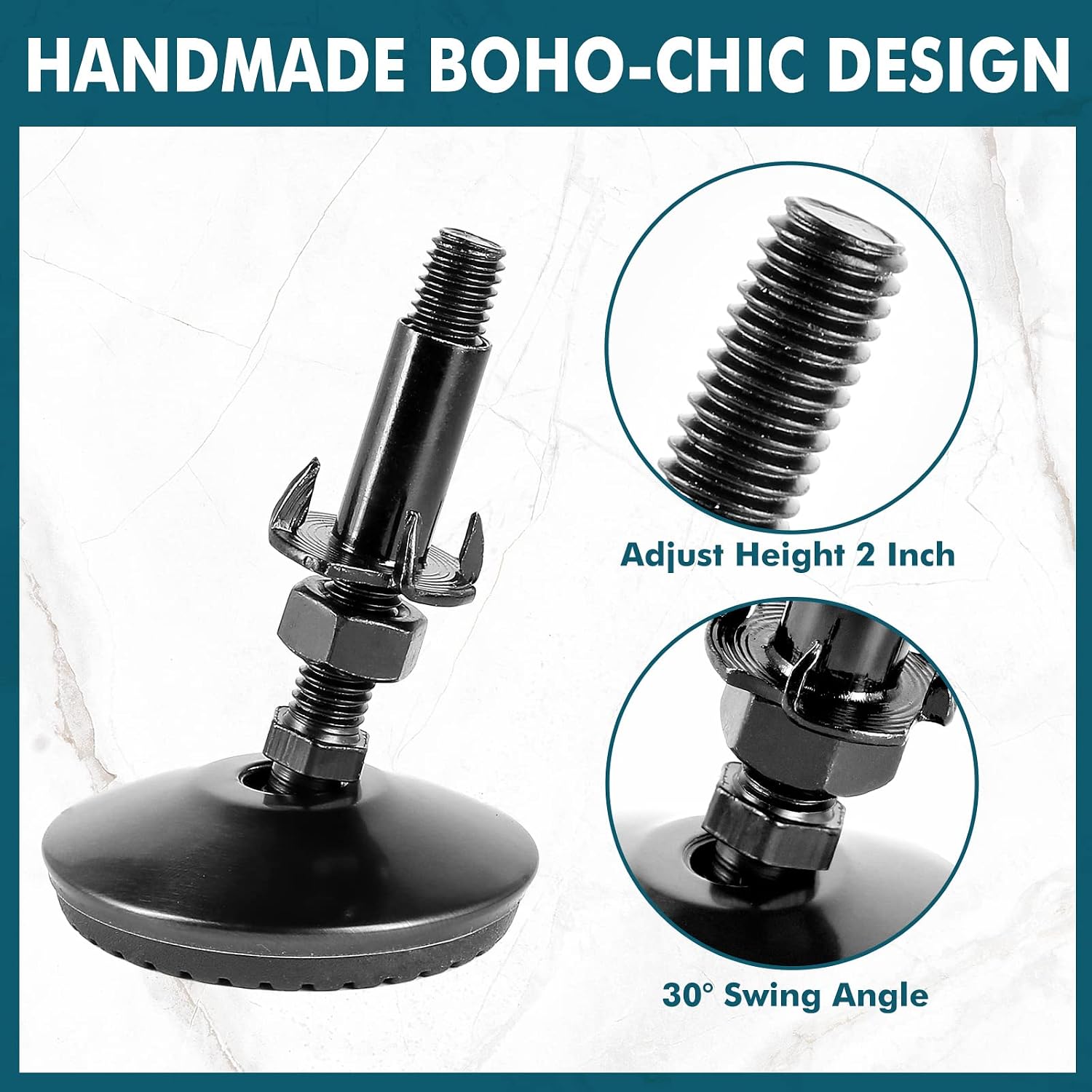 8 Set M8 Swivel Leveling Feet with 4-Pronged T Nut, Adjustable Leg Levelers Heavy Duty Furniture Levelers, M8 Furniture Legs with 2" Thread Length for Cabinet Sofa Table Raiser, Black