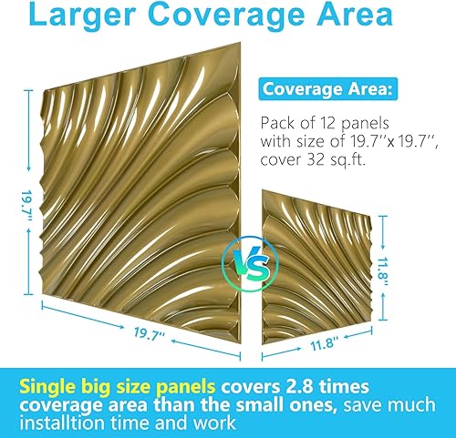 Miniatura 6 de STICKGOO Paneles de pared con diseño ondulado para decoración de pared interior, paneles 3D texturizados de PVC dorado cepillado profundo, paneles