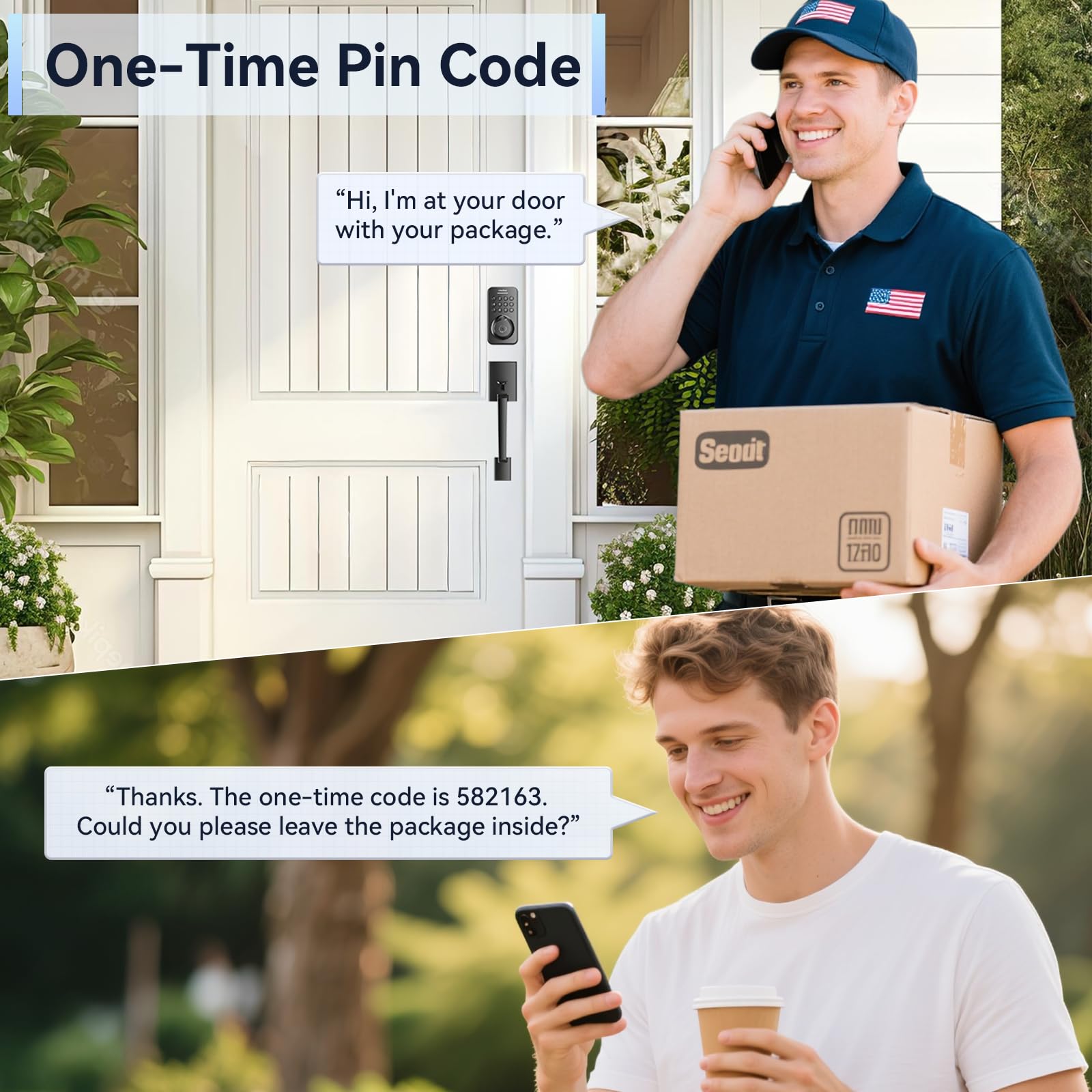 Ulecoce Pêne dormant à clavier à empreintes digitales avec poignée, serrure de porte d'entrée sans clé, serrures de porte pour ensemble de serrure de porte d'entrée, contrôle par application