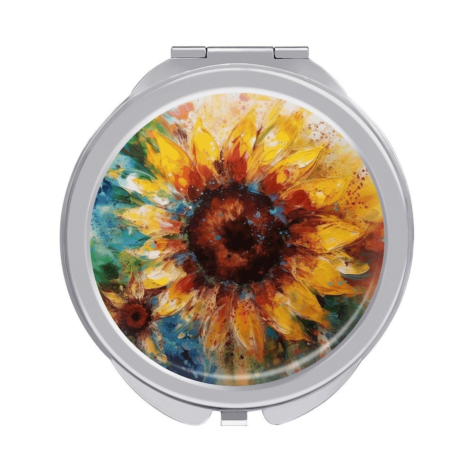 VstaDank Abstract Sunflower Multicolor Compact Mirror for Purses Round Fashion Travel Makeup Mirror 2X /1x Magnifying Double Sides Mini Mirrors Portable Pocket Mirrors for Handbag Purse Women Gift