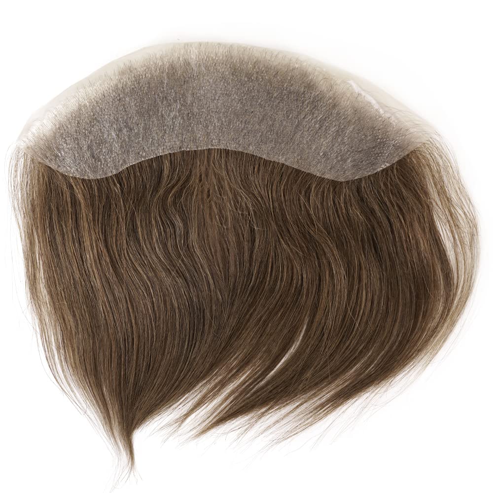Lordhair Parrucca Uomo PU Frontale,100% Remy Human Hair per Protesi Capelli da Uomo,Toupee European Human Hair Pieces For Men