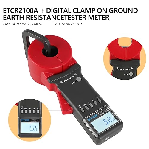 Miniatura 5 de Metro 0.01-200 del probador de la resistencia de tierra de tierra de la abrazadera de ETCR2100A+ Digital