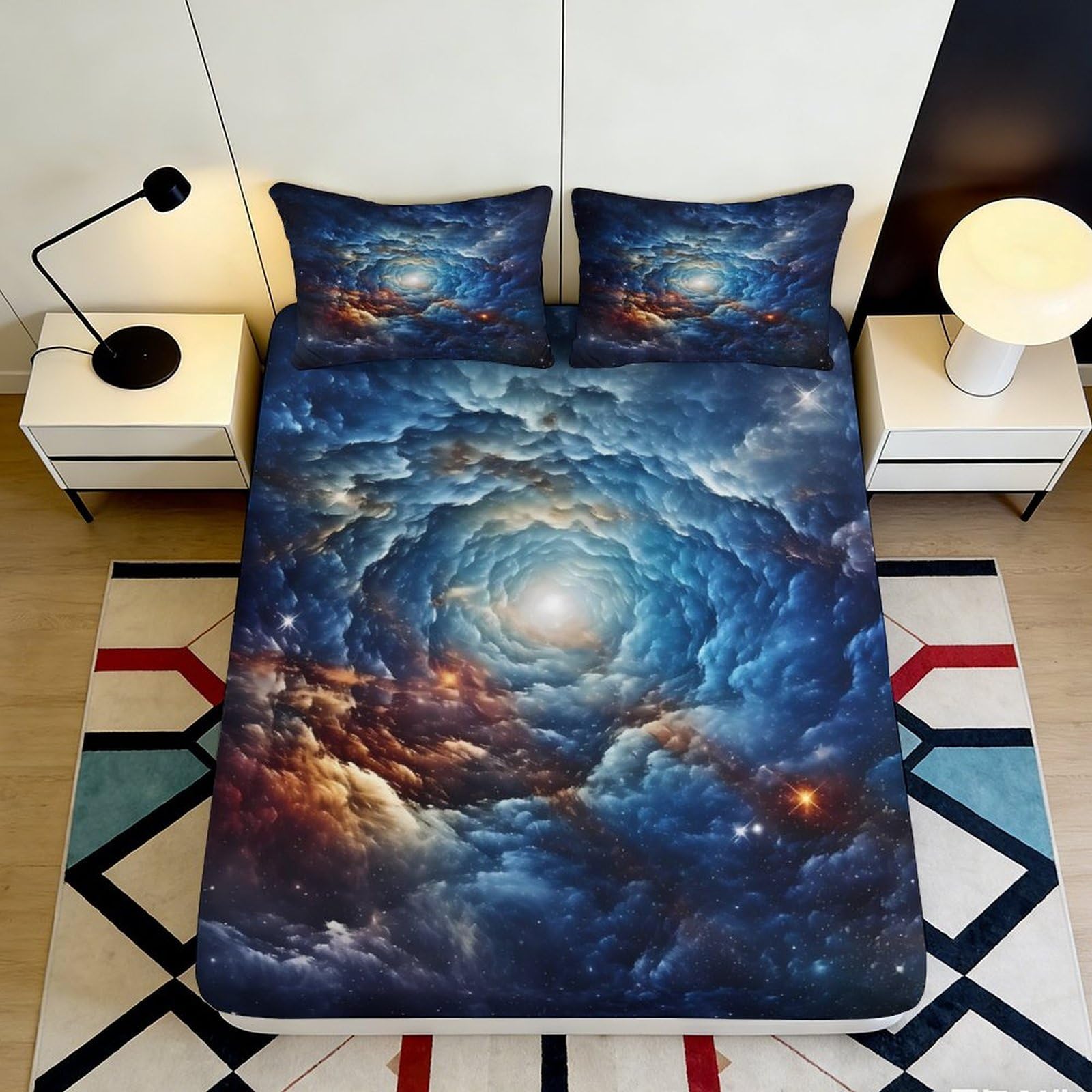 3D Printed Galaxy Starry Sky Fitted Sheet Microfiber Soft Breathable Cosmic Nebula Mattress Cover for Bedroom Guestroom 90x200x25cm