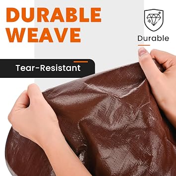 Keten Tarps Heavy Duty Waterproof 10X20Ft, 10 Mil Thick Multipurpose Poly Tarp Tear & Fade Resistant, UV Blocking, Outdoor Tarp with Reinforced Grommets for Roof, Camping, Patio, Pool (Brown/Silver)