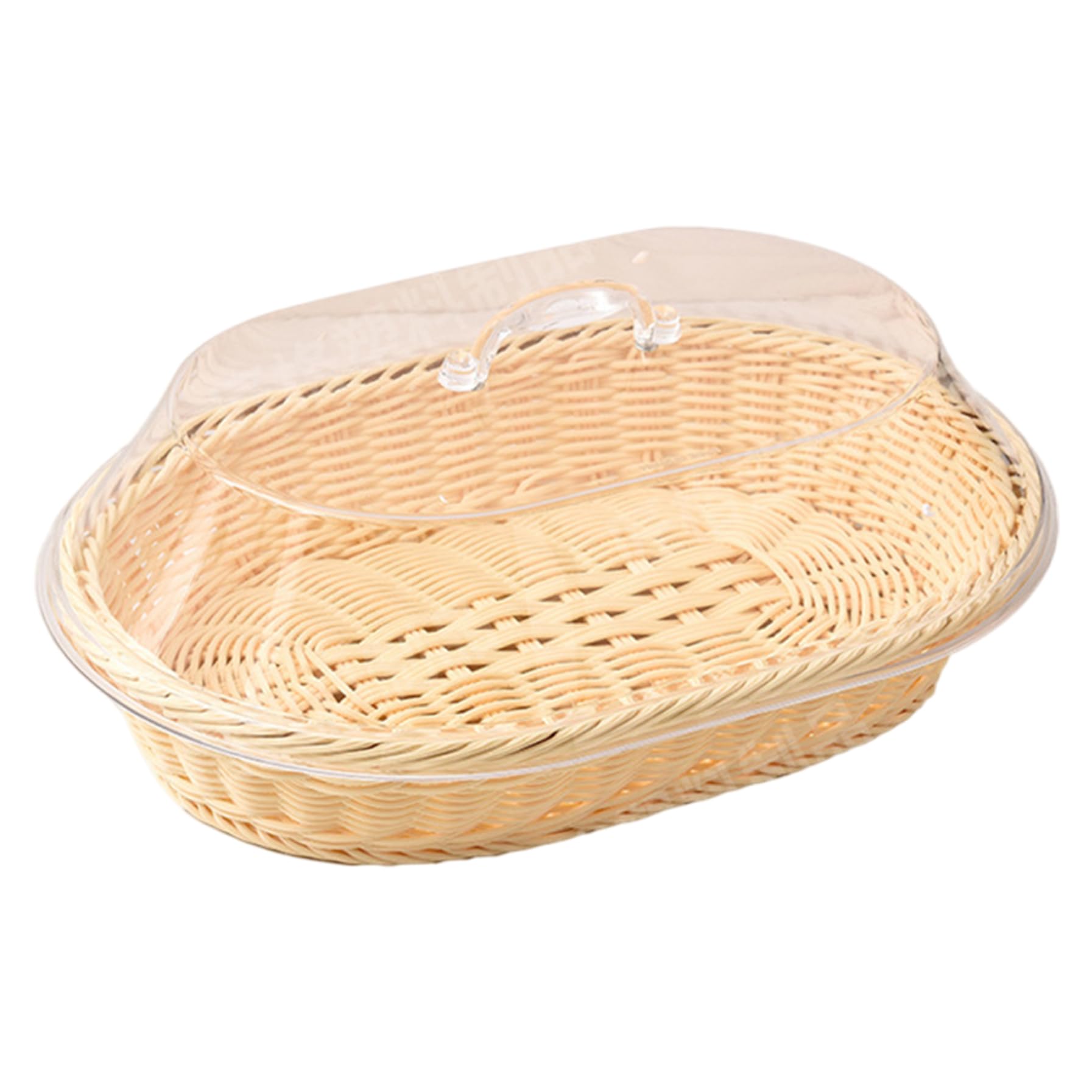 Cesta de pan tejida plástica ovalada de 14x10x5,5 pulgadas con tapa protectora