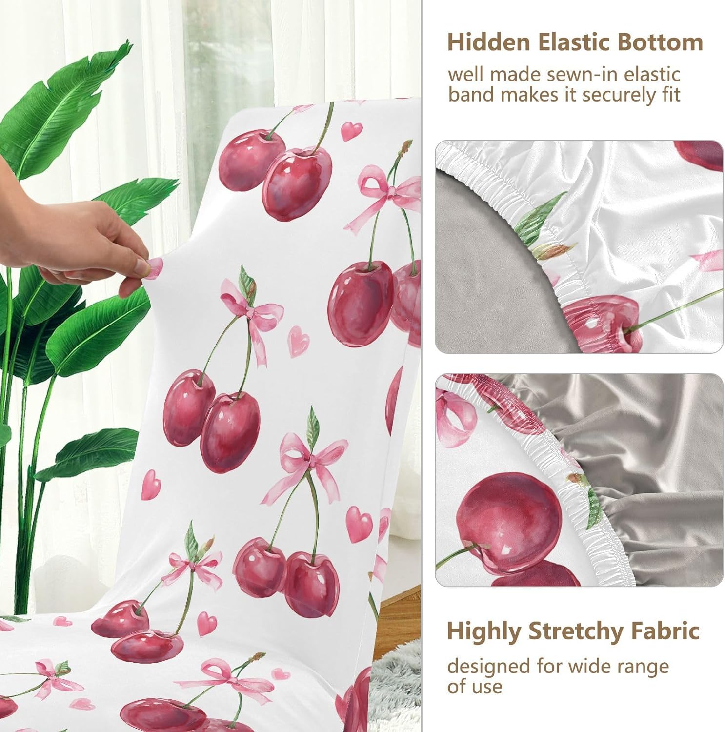 ALAZA Chair Covers for Dining Room, Cherry Bow Pattern Stretch Chair Cover Sets Chair Protector Removable Washable for Ktichen Restaurant Hotel