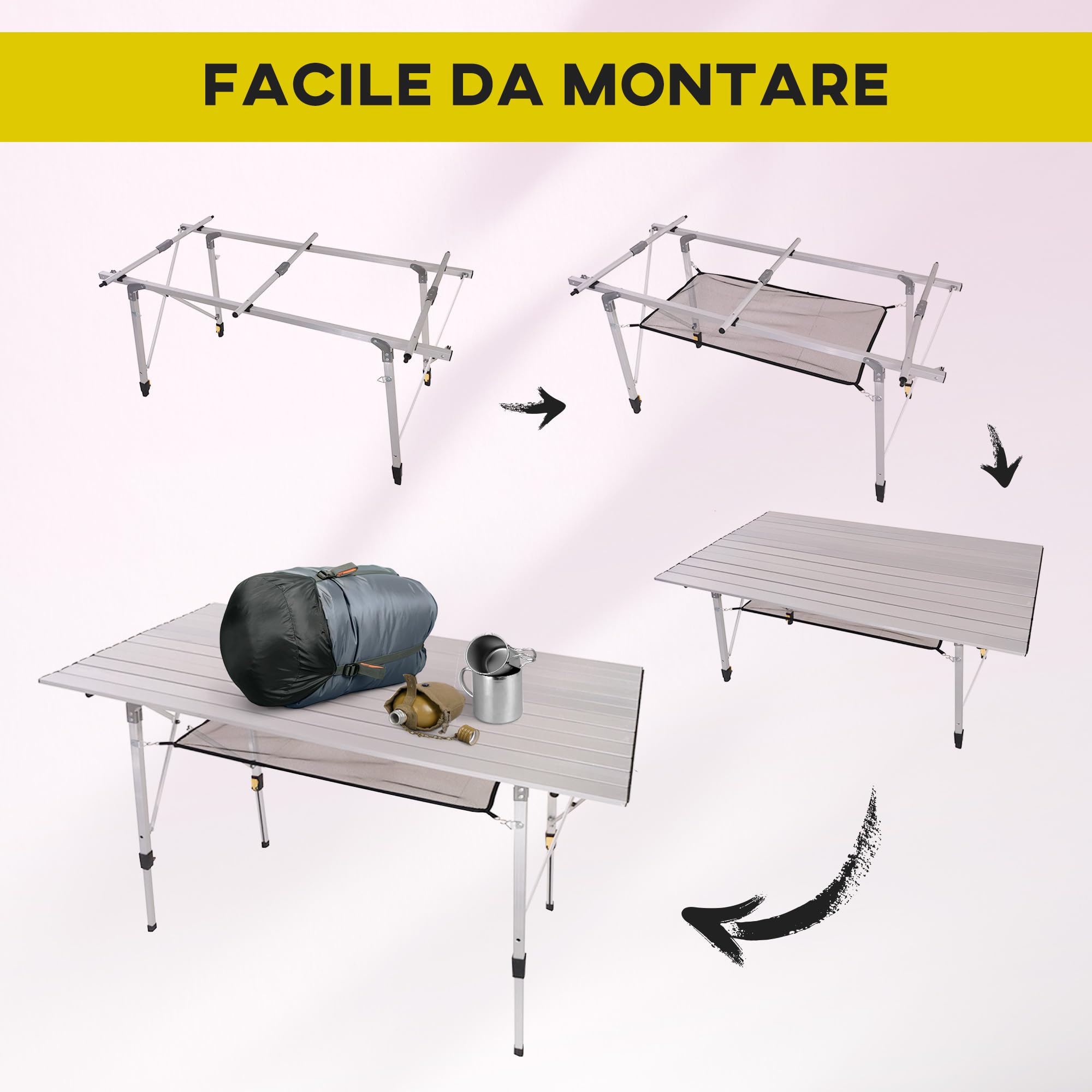 Outsunny Tavolo da Campeggio Pieghevole Multifunzione in Alluminio con Custodia e Altezza Regolabile Sostiene Fino 40 kg