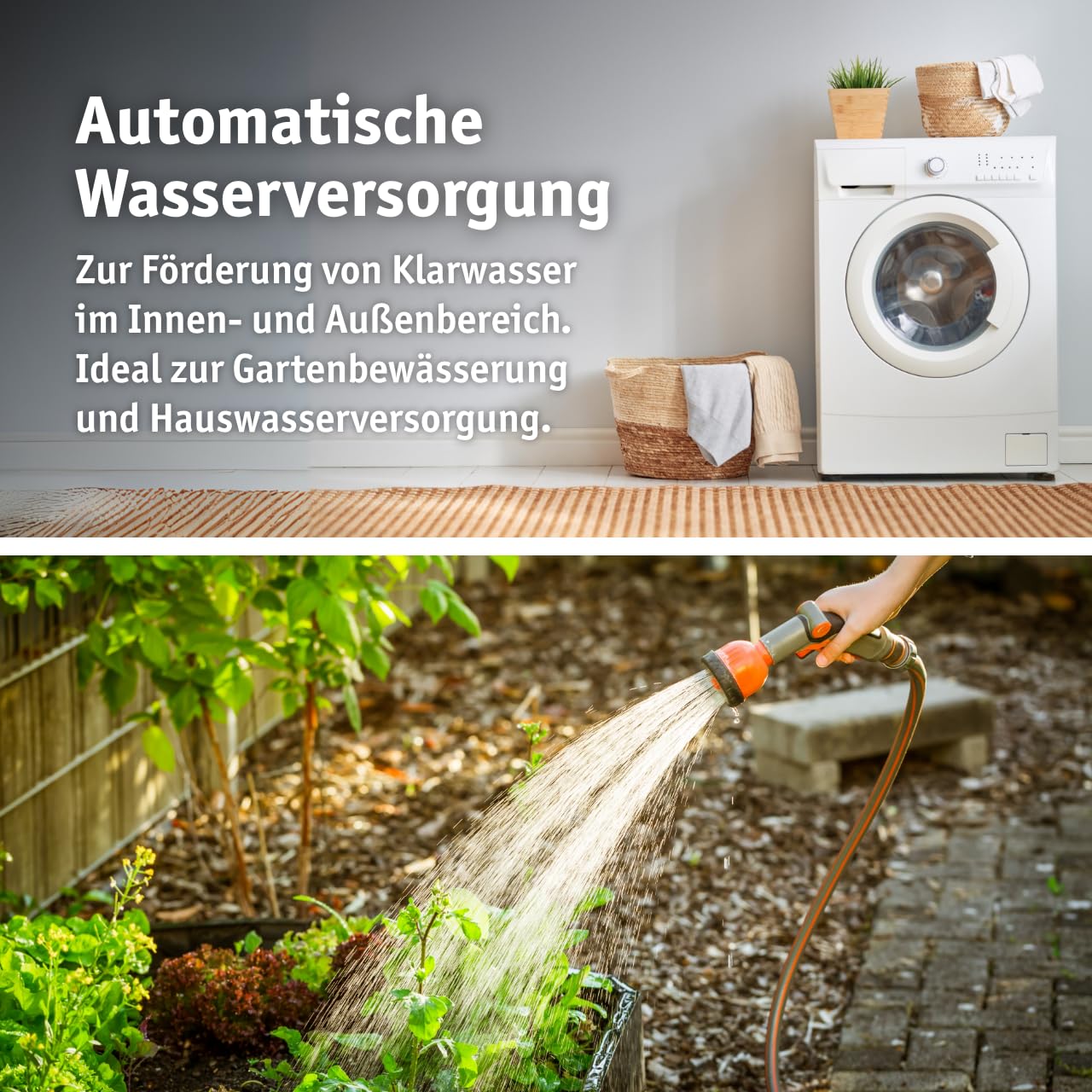 WALTER Hauswasserautomat 1100 W Wasserpumpe, 4500 Liter pro Stunde | Trockenlaufschutz, Hauswasserwerk zur Wasserversorgung aus Brunnen, Zisternen und Regentonnen, maximale Förderhöhe von 45m