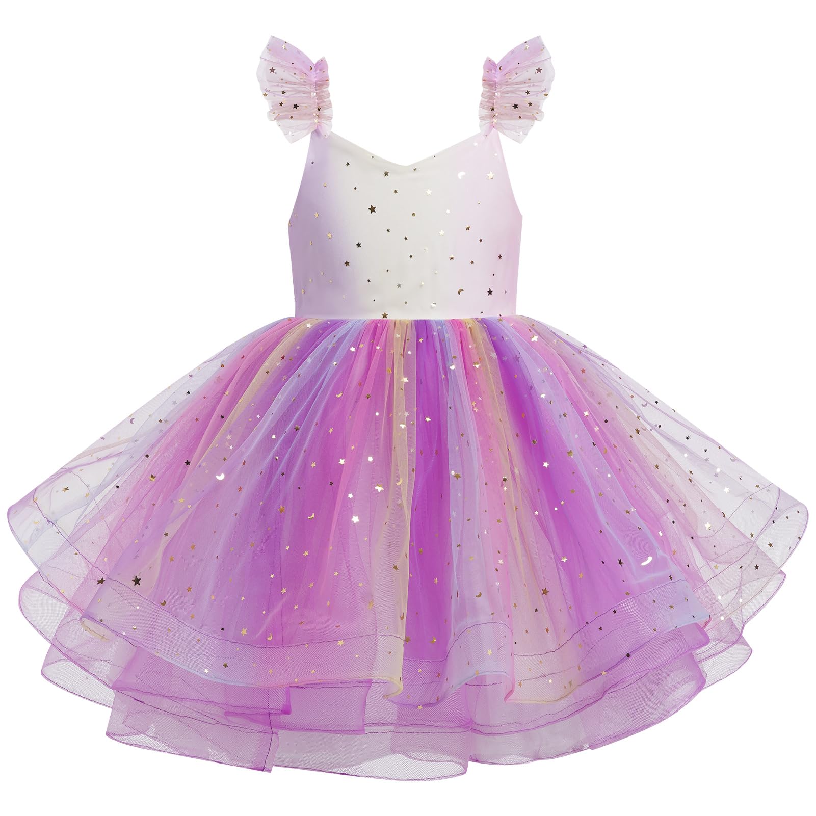 IBTOM CASTLE Kleinkind Mädchen Geburtstag Party Kleid Flatterärmel Blumenstickerei Tüll Kleid Blumenmädchenkleid Hochzeit