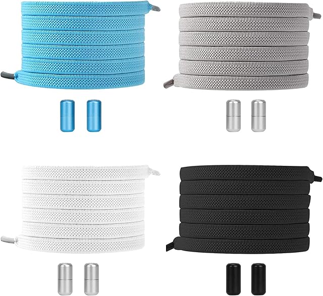 Unaone 4 Pairs Elastic Shoe Laces for Sneakers, Adjustable Metal Capsule Clasps No Tie Shoe Laces for For Kids and Adults