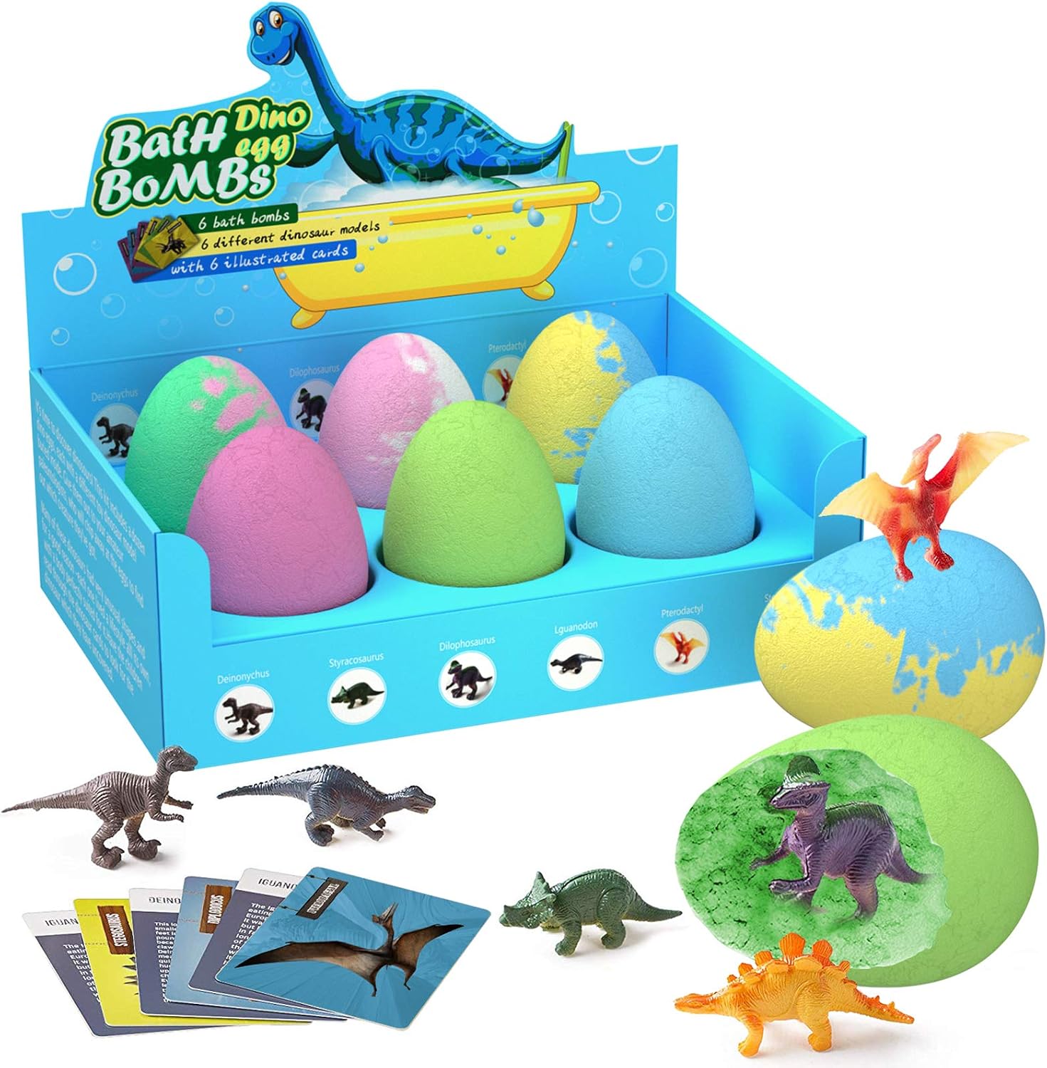Bath Fun for Kids Ages 4 5 6 7 8- Bath Bombs Kit for Kids with 12 Dinosaur Toys Inside- Spa Bubble Bath Fizzy Set, Gentle Safe Dinosaur Eggs Bath Ball, Birthday Easter Christmas Gift for Boys Girls