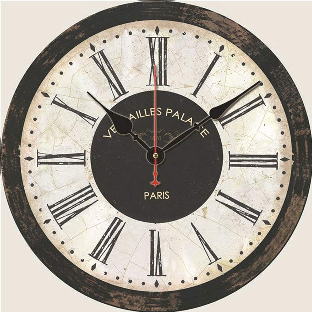 VHKJewE Wall Clock Roman Numeral Wood Round Multicolor(I)