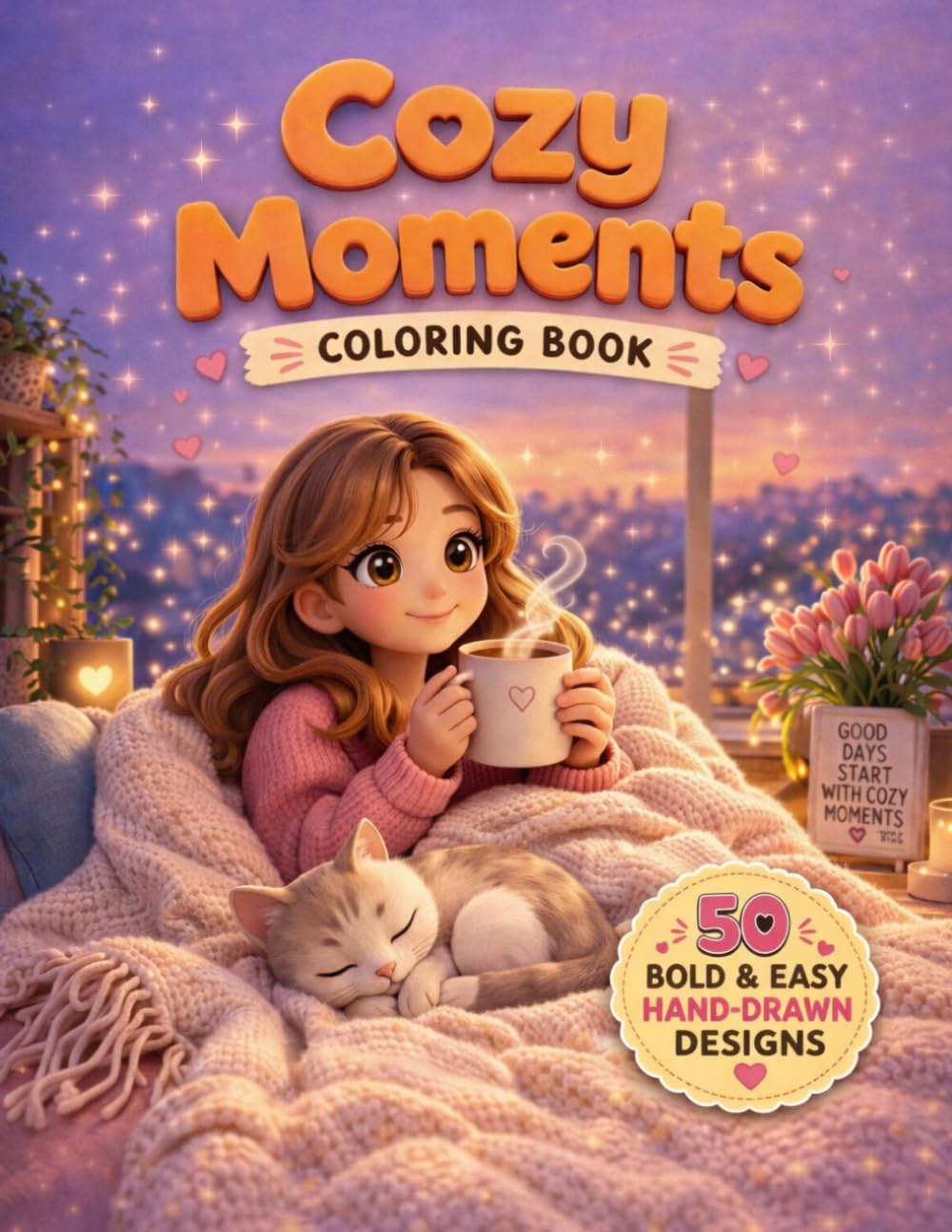 Cozy Moments Coloring Book: Bold and Easy Cute and Relaxing Designs for Comfort, Creativity, and Stress Relief