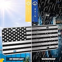 Vista 2 de Placa de matrícula de bandera estadounidense, decoración frontal negra con placas de matrícula de bandera con 4 agujeros, placa de matrícula