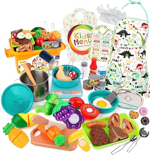 KKmon Juego de accesorios de cocina para niños, juego de 36 ollas y sartenes de acero inoxidable para niños, juego de cocina de simulación con juego