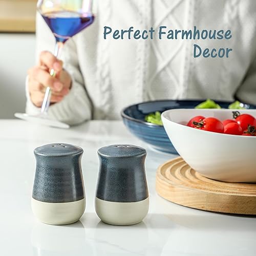 Miniatura 7 de Hasense Juego de salero y pimentero, coctelera de cerámica para cocina, contenedor de sal de retazos de color, perfecto para cocinar, comedor,