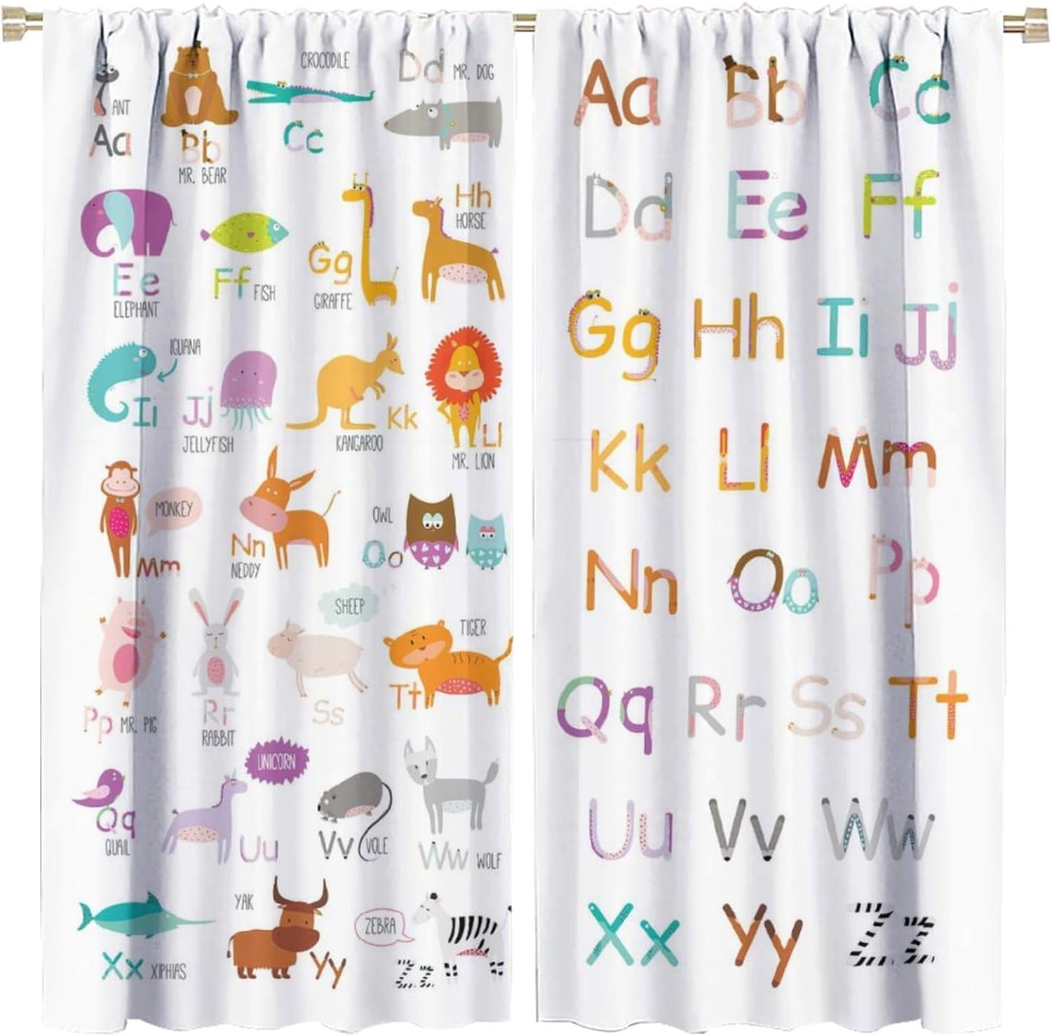Cartoon Kids ABC Animal Blackout Windows Curtains, Colorful Alphabet Zoo Letters Learn Curtain, for Nursery Children Boys Girls Toddler Bedroom Living Room Classroom 21(W)*45(L) 2 Panels