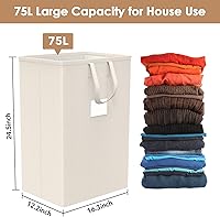 Vista 2 de Canasta de lavandería grande de 75 litros con asas, cesta de ropa sucia impermeable para dormitorio, canasta de lavandería alta independiente