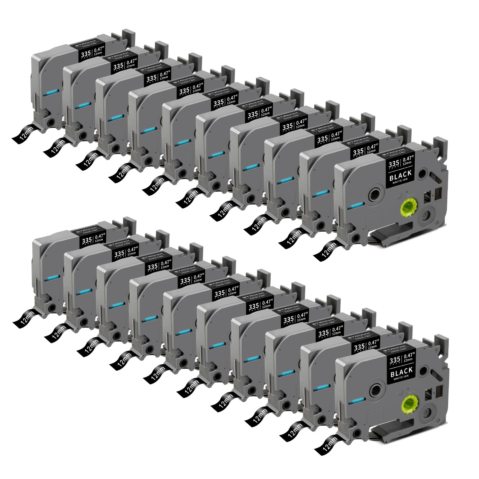 20x Nastro di Etichette 20x Compatibile con Brother TZe-335 Ub-335 Byz-335 TZ-335 12mm x 8m Bianco su Nero con PT-1010 D400 H105 H100R H107 H100LB D200 1000