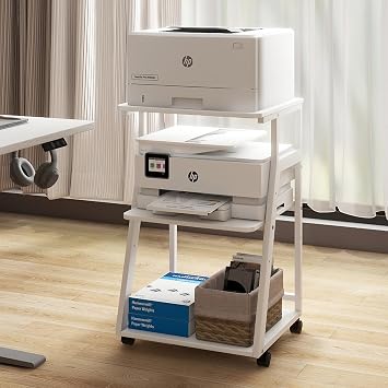 PUNCIA 50x40x75cm 3 Tier Printer Table with Storage | Rolling Cart with Adjustable Shelf for Home Office Organization, Stand for Heat Press, 3D Printer (White)