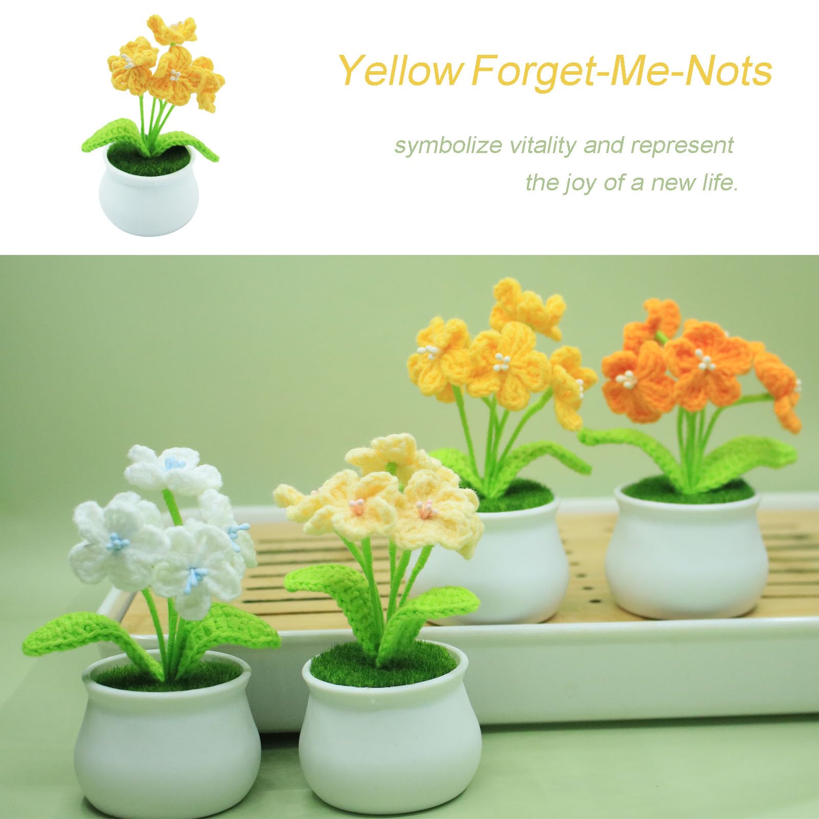 Handgehäkelter Mini-Blumentopf Mit Vergissmeinnicht - Blaue Strick-Blume Für Home Decor