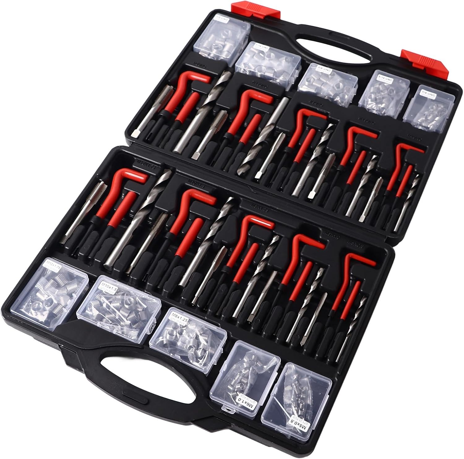 261 Pieces Thread Repair Kit, Metric and Imperial Self Tapping Inserts with Drill Bit Set, High Hardness Metal Materials for Automotive Parts and Switch Equipment, Includes