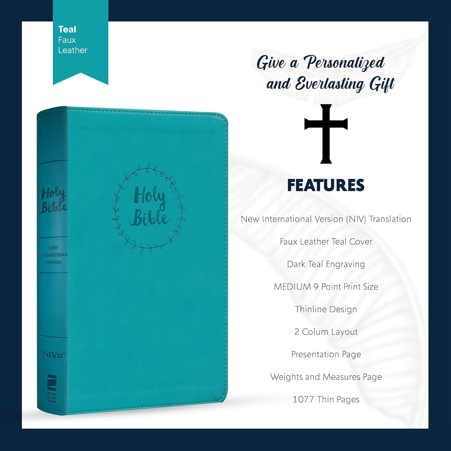 Personalized NIV Thinline Holy Bible Medium Print Size | Includes Custom Engraved Name Faux Leather Cover | Custom Gift for Christian & Religious Celebrations | Teal