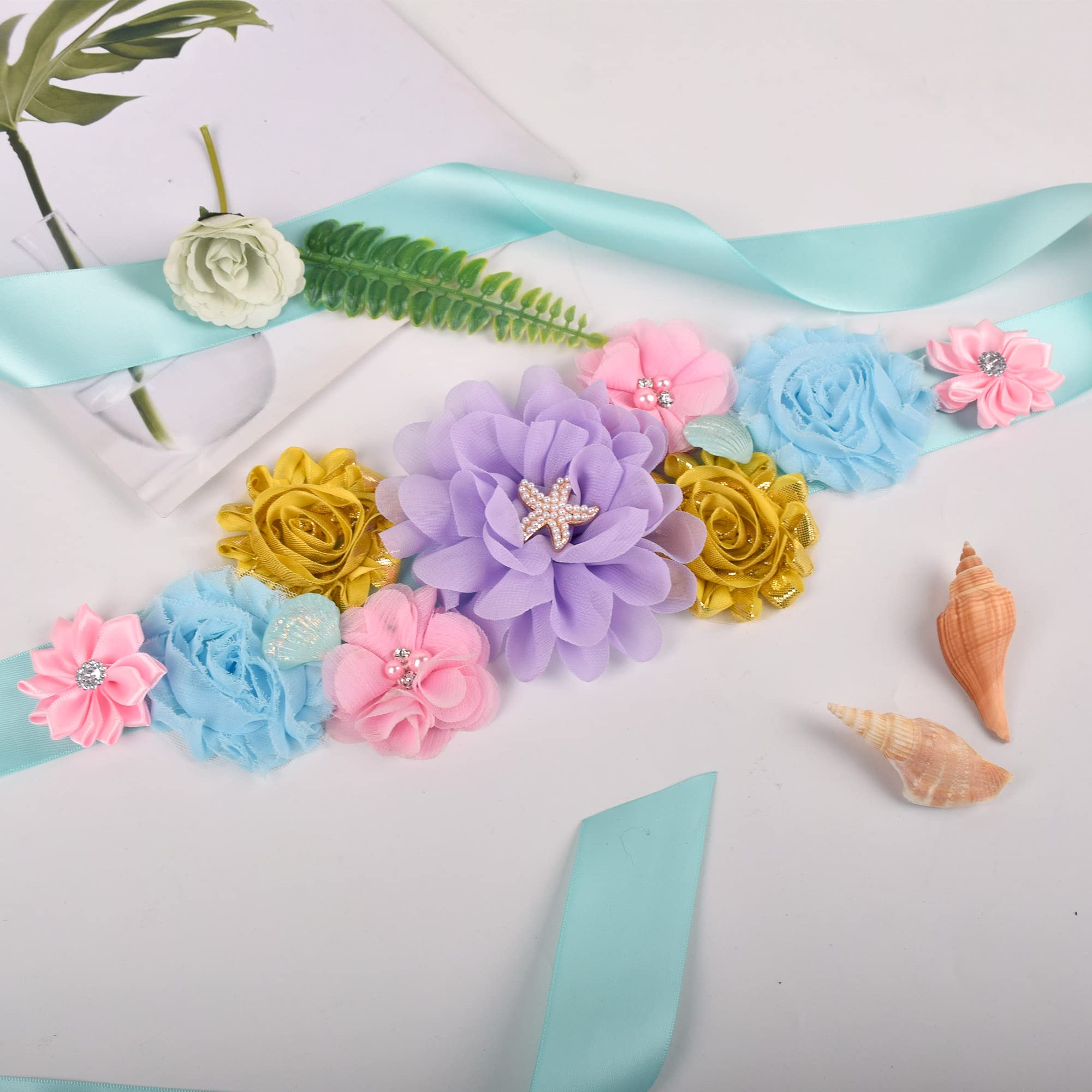 Sash Belt with Flowers Pearls Rhinestone Wedding Bride Baby Shower Dress Amazon.com: Oyabridal Pearl Tulle Flower Girl Sash Belt for  main image 2