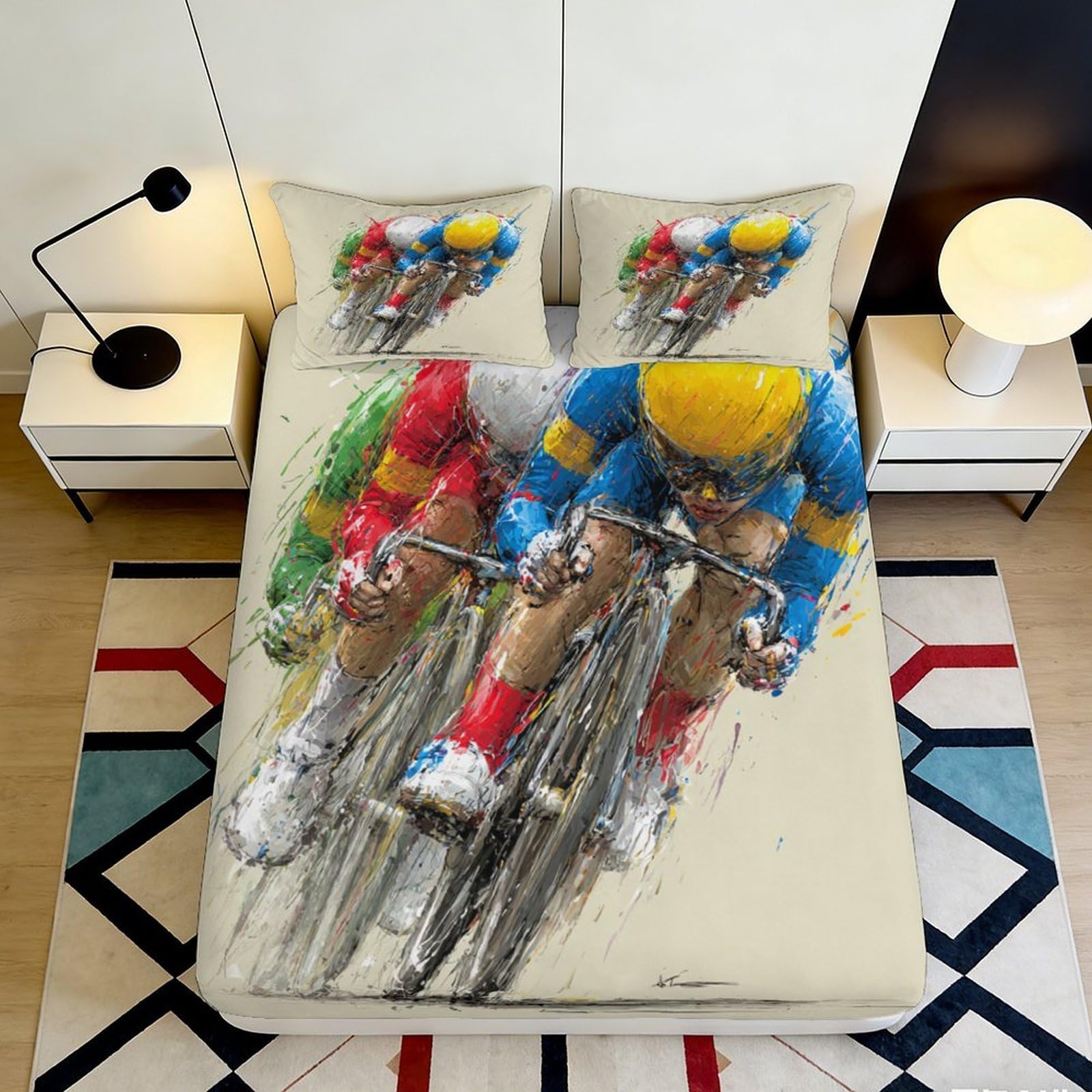 3D Printed Road Cycling Race Fitted Sheet Microfiber Non Slip Bicycle Riders Bed Cover for Bedroom Living Room 90x200x25cm